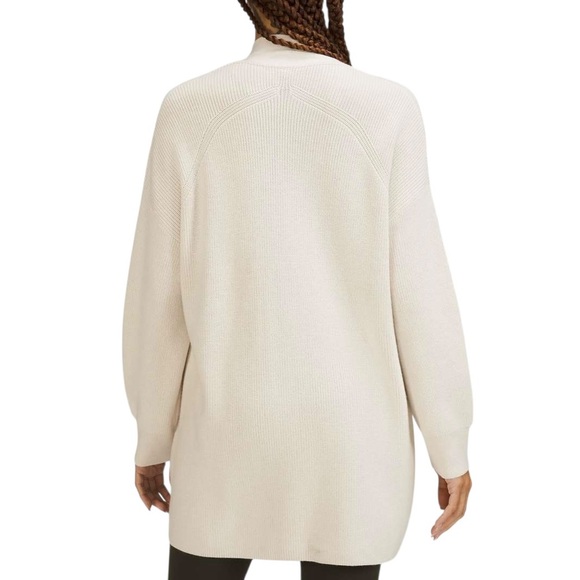 Lululemon Merino Wool-Blend Ribbed Long Wrap Cardigan Sweater Cream Sz 12 / XL - Picture 15 of 16